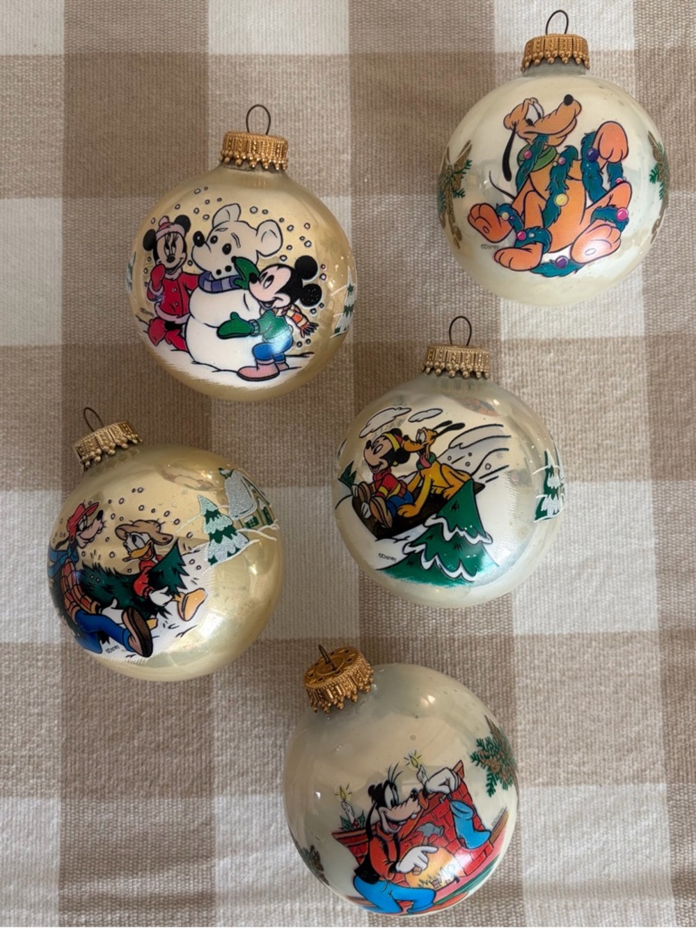 Set of 5 Vintage Disney Mickey Mouse and Friends Christmas Ornaments (AS IS)